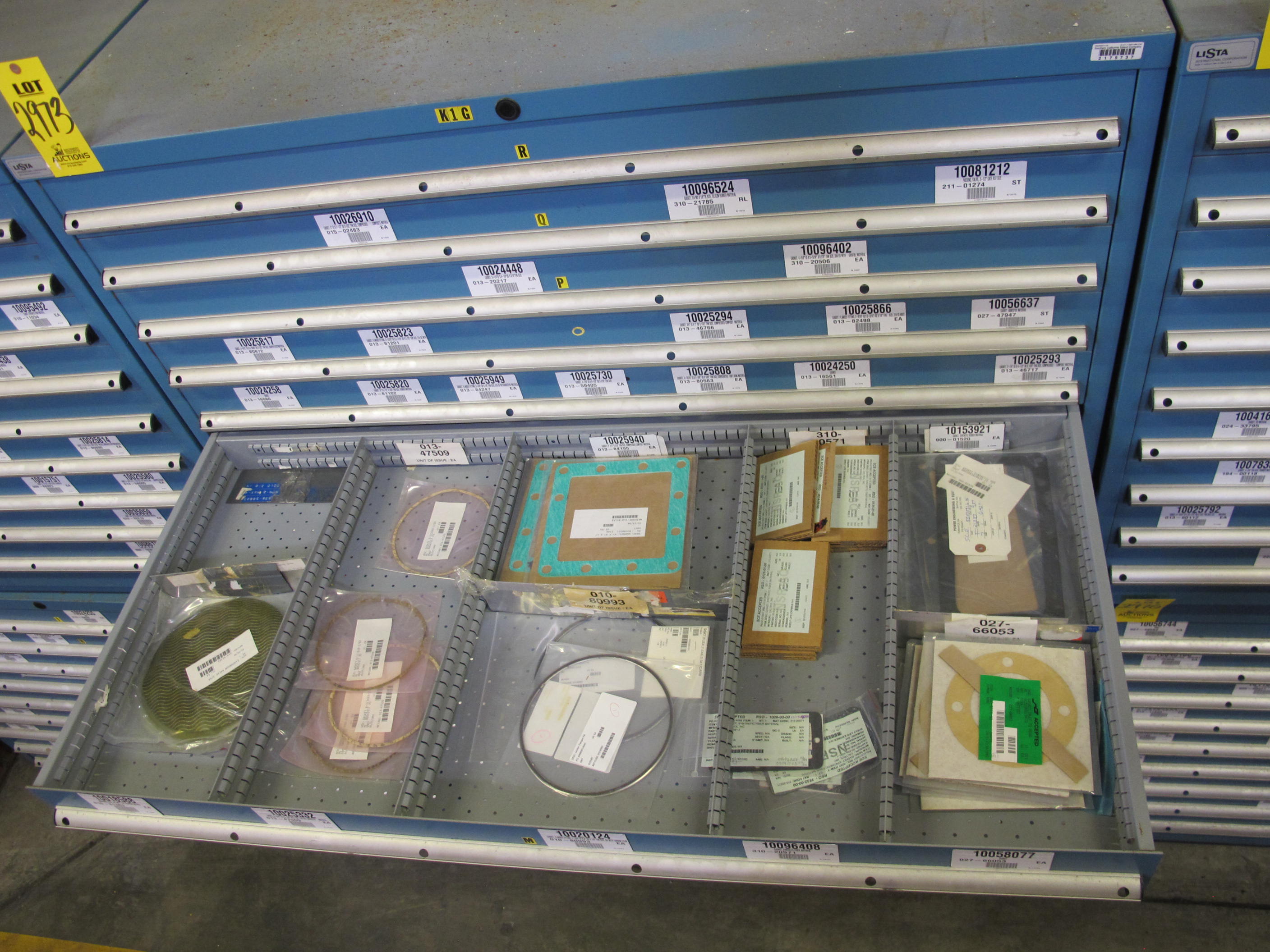 LISTA HEAVY DUTY 9-DRAWER PARTS CABINET W/ CONTENTS (W-50) LOADING & HANDLING FEE $25-